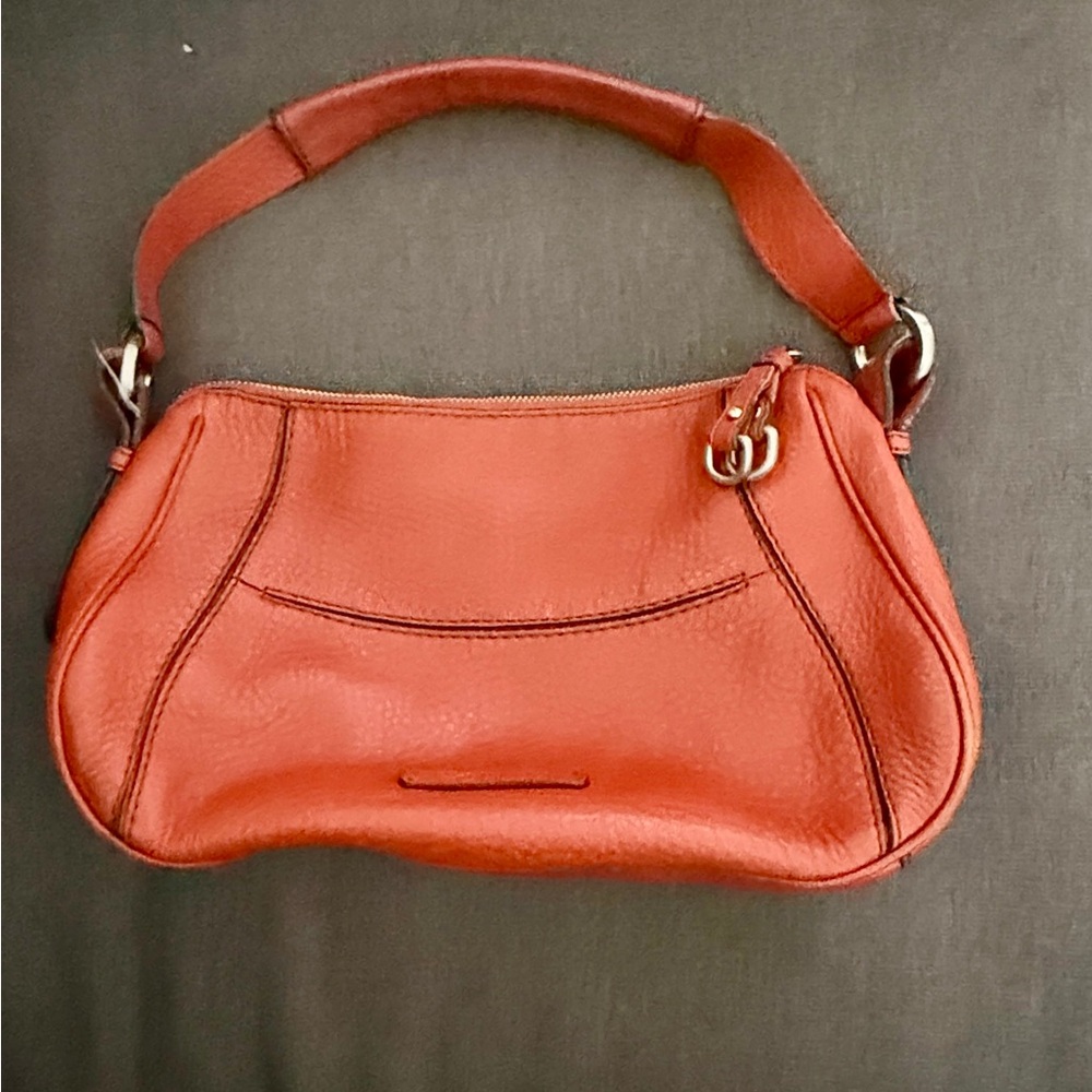 Cole Haan Shoulder Bag Womens Small Orange Pebbled Leather Hobo Zippered Pockets